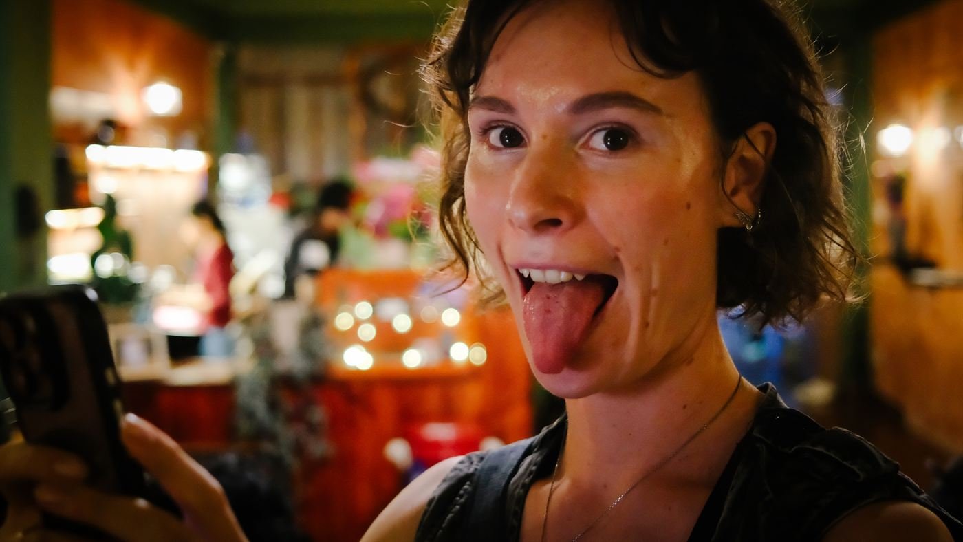 Guest pulling a funny face at the Language Exchange