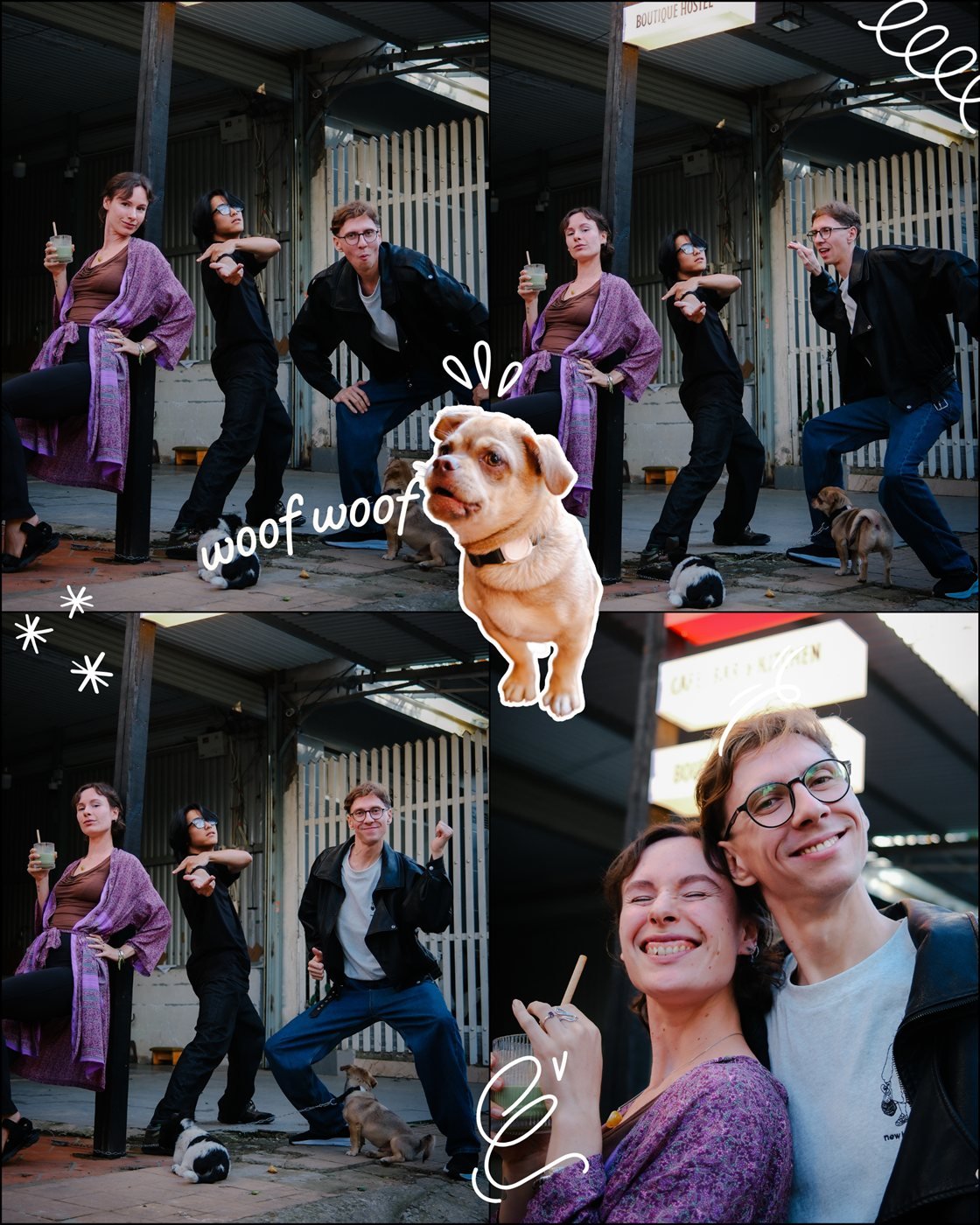 Woof woof – friends and our dog posing under the Socialhouse sign