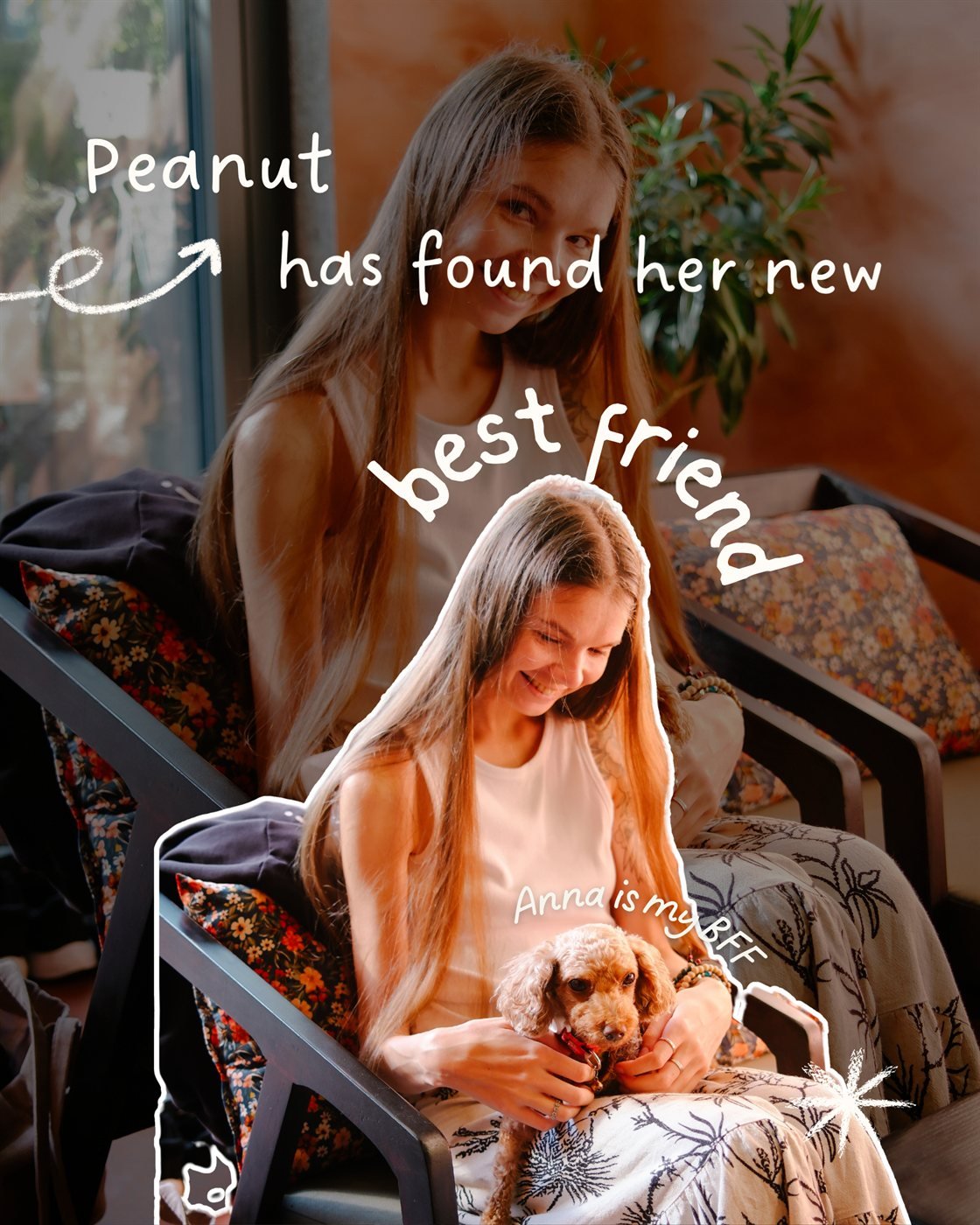 Peanut has found her new best friend – Anna cuddling our poodle Peanut